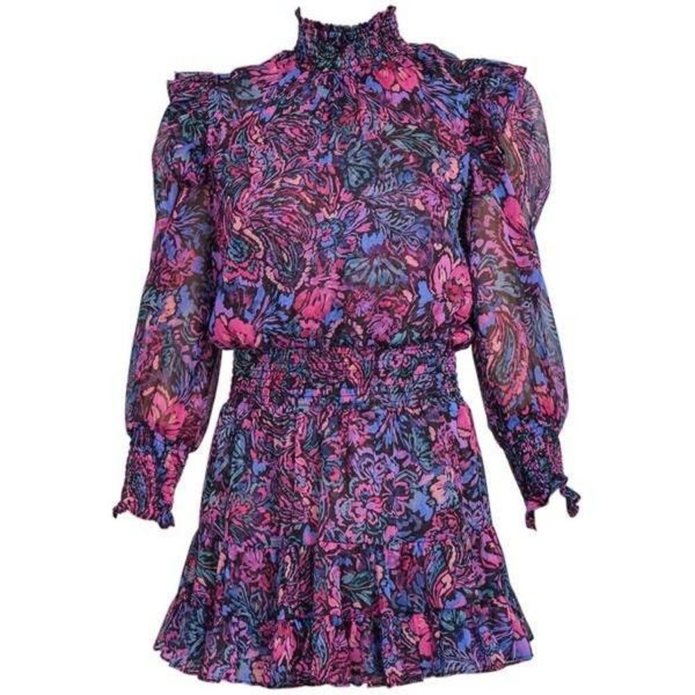 Misa Los Angeles Dress Size Large Sheer Smocked Mini Purple New With Tags